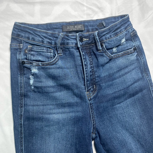 Judy Blue Dark Wash Distressed Flare Jeans Juniors size 7/28 stretch JB88739 - Picture 2 of 15